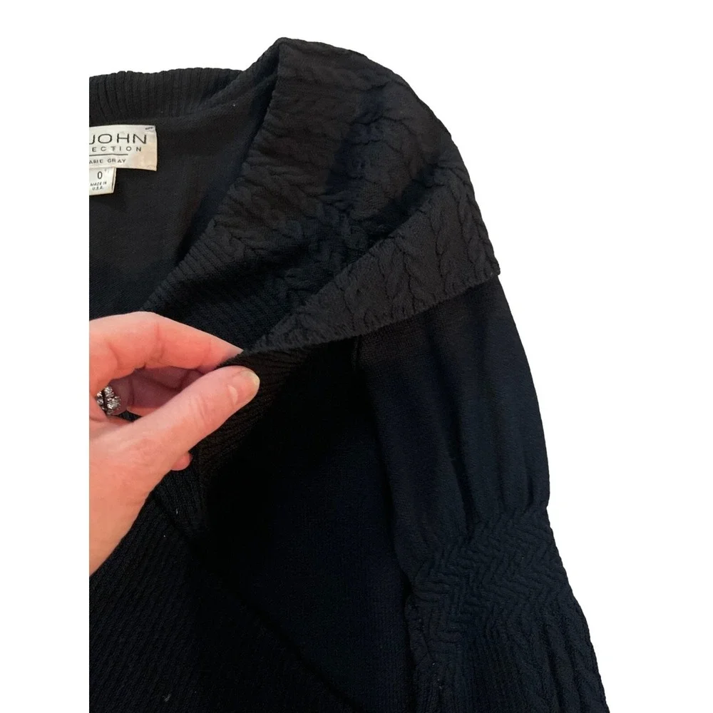 Vintage St.‎ John Collection Marie Gray Black Knit Wrap Bell Sleeve Sweater Sz 0